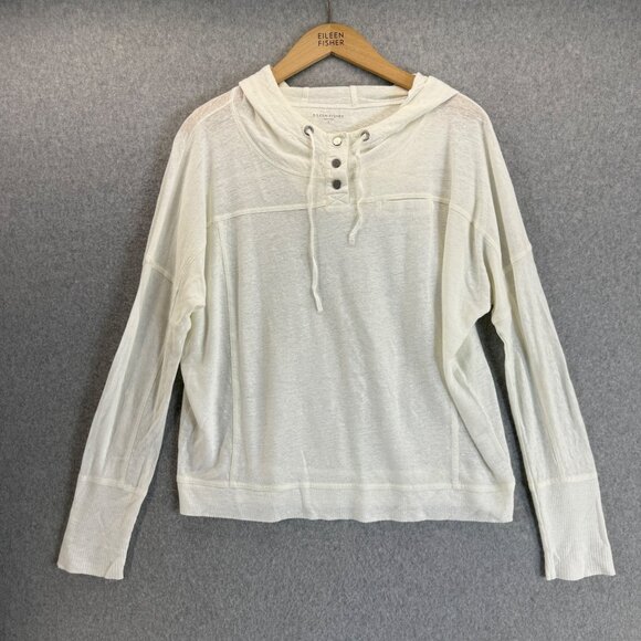 Eileen Fisher Womens‎ Linen Snap Button Hoodie Sweatshirt Pullover Size Small - Picture 1 of 15